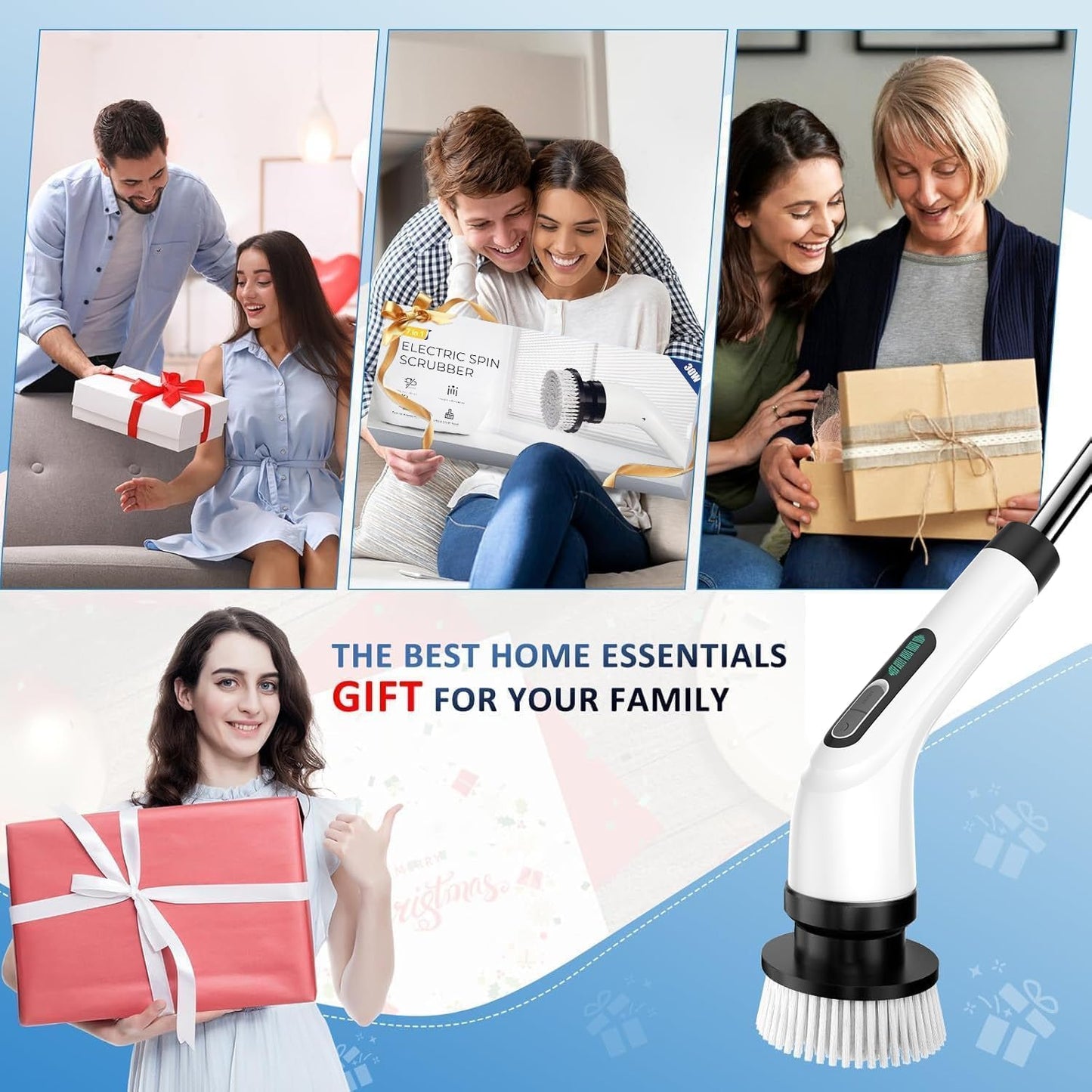 Cepillo Electrico Limpieza Hogar, Cepillo Limpieza Hogar Con 7 Cabezales Reemplazables Y Impermeable IPX7, Fregadora Giratoria Eléctrica, Cepillo Para Limpieza Del Hogar, Baño, Suelos, Azulejos