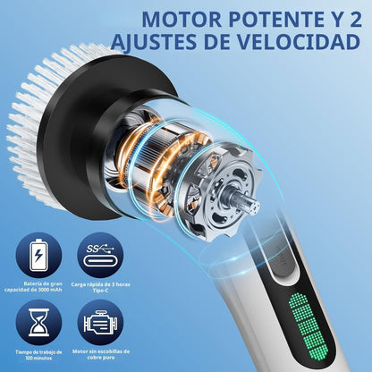 Cepillo Electrico Limpieza Hogar, Cepillo Limpieza Hogar Con 7 Cabezales Reemplazables Y Impermeable IPX7, Fregadora Giratoria Eléctrica, Cepillo Para Limpieza Del Hogar, Baño, Suelos, Azulejos