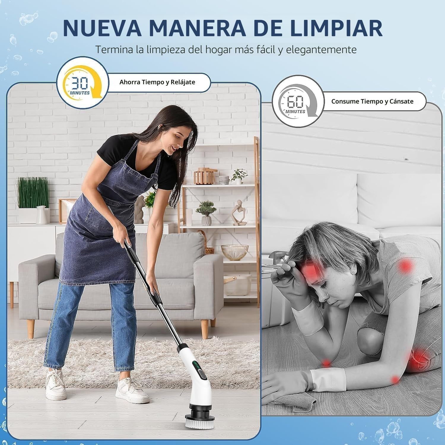 Cepillo Electrico Limpieza Hogar, Cepillo Limpieza Hogar Con 7 Cabezales Reemplazables Y Impermeable IPX7, Fregadora Giratoria Eléctrica, Cepillo Para Limpieza Del Hogar, Baño, Suelos, Azulejos